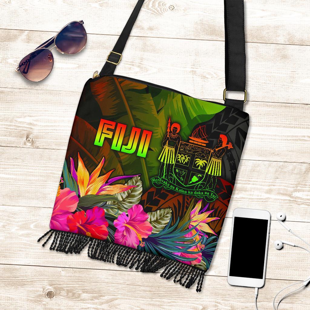 Fiji Polynesian Crossbody Boho Handbag - Hibiscus and Banana Leaves One Style One Size Reggae - Polynesian Pride