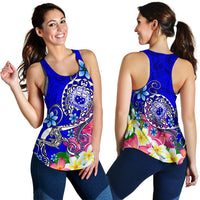 Samoa Women's Racerback Tank - Turtle Plumeria (Blue) - Polynesian Pride