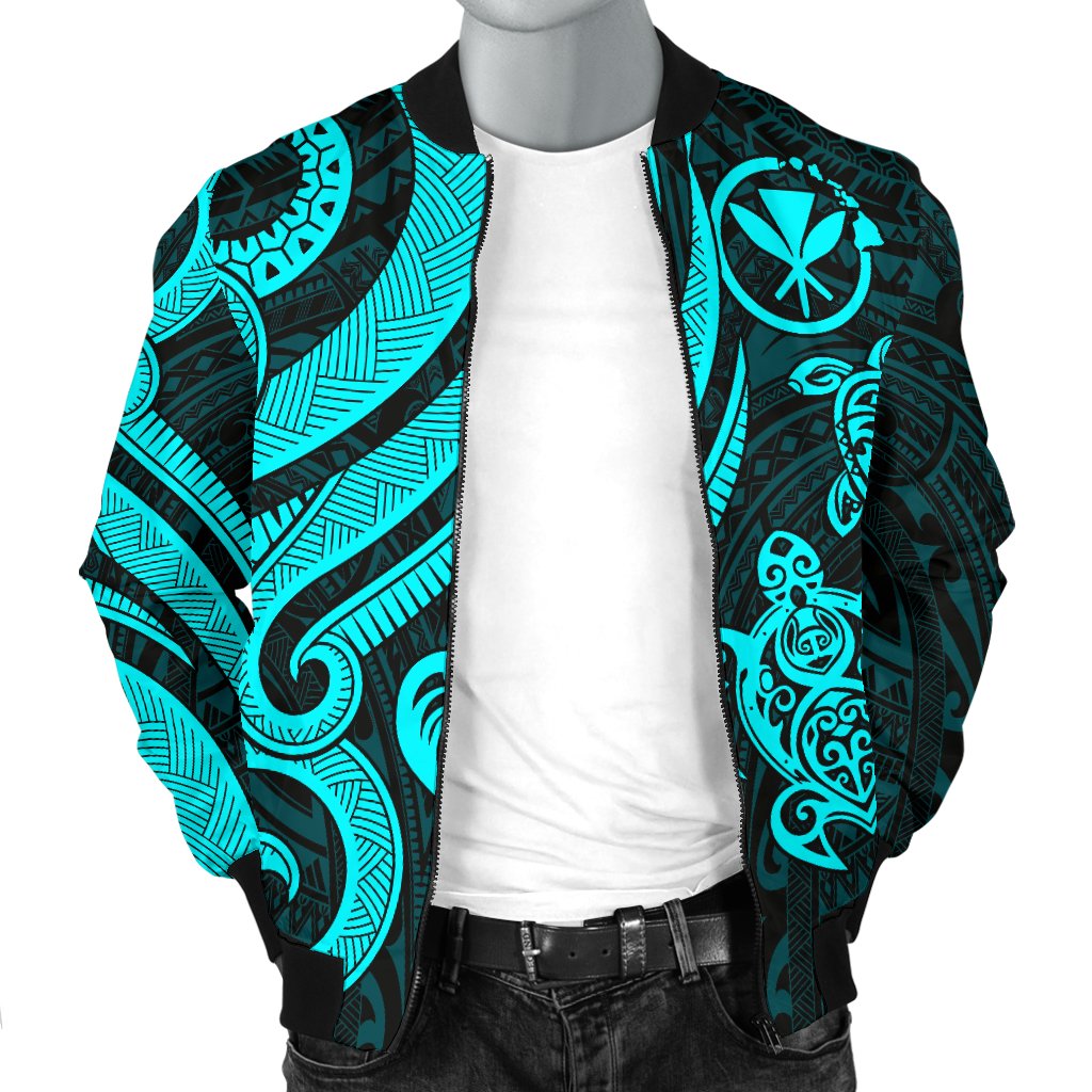 Polynesian Hawaii (Kanaka Maoli) Men Bomber Jacket - Turquoise Tentacle Turtle - Polynesian Pride