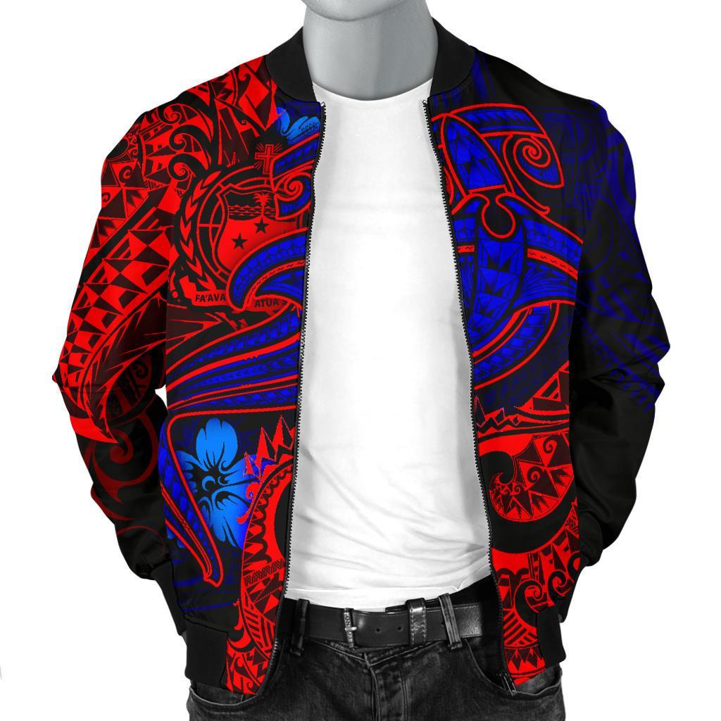 Samoa Men's Bomber Jacket - Blue Shark Polynesian Tattoo - Polynesian Pride