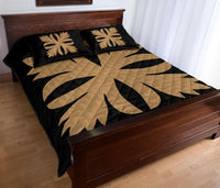 Hawaiian Royal Pattern Quilt Bed Set - Black And Gold - C3 Style - Polynesian Pride