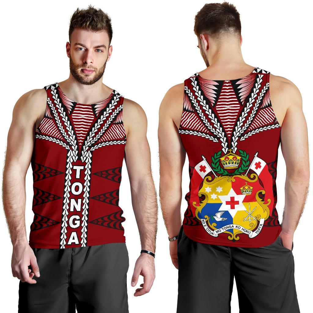 Tonga Polynesian Men's Tank Top - Tongan Ngatu Pattern Red - Polynesian Pride
