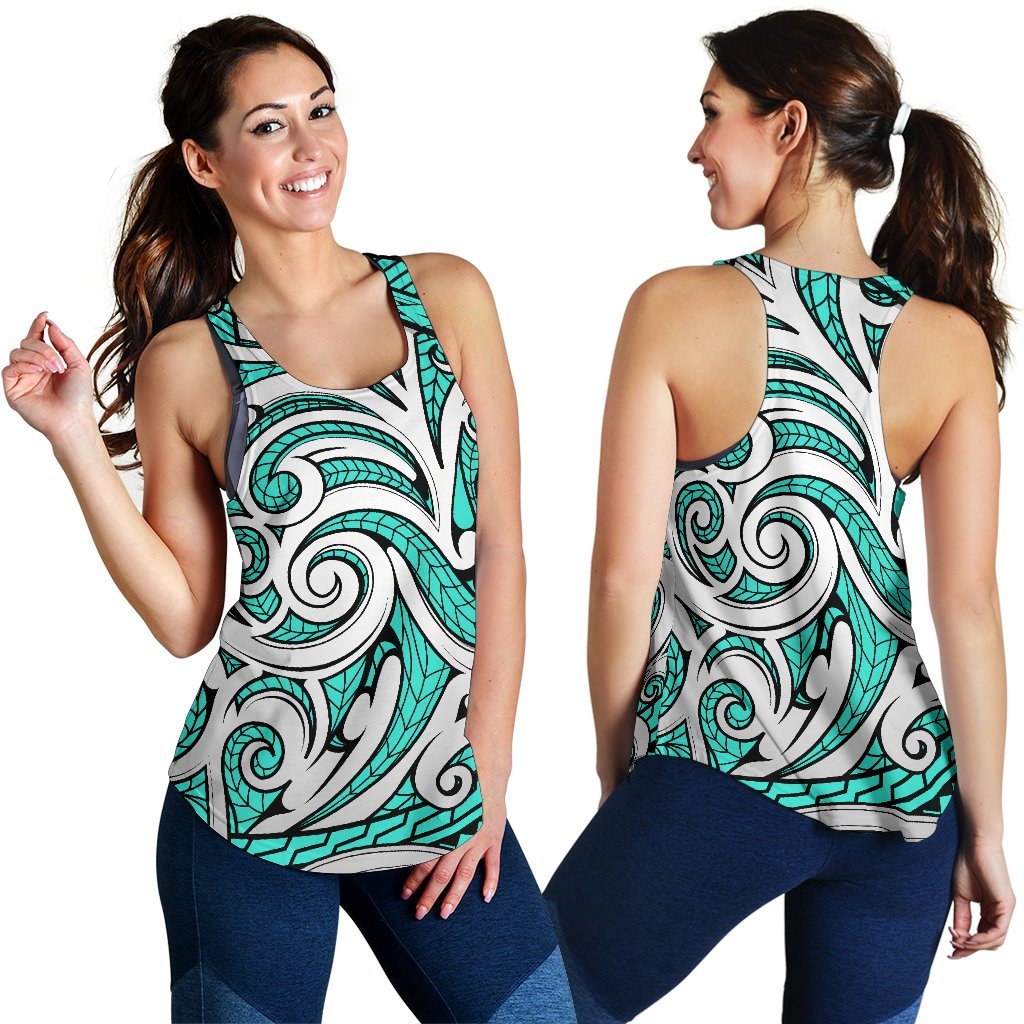 Polynesian Maori Ethnic Ornament Turquoise Women's Racerback Tank Top - Polynesian Pride
