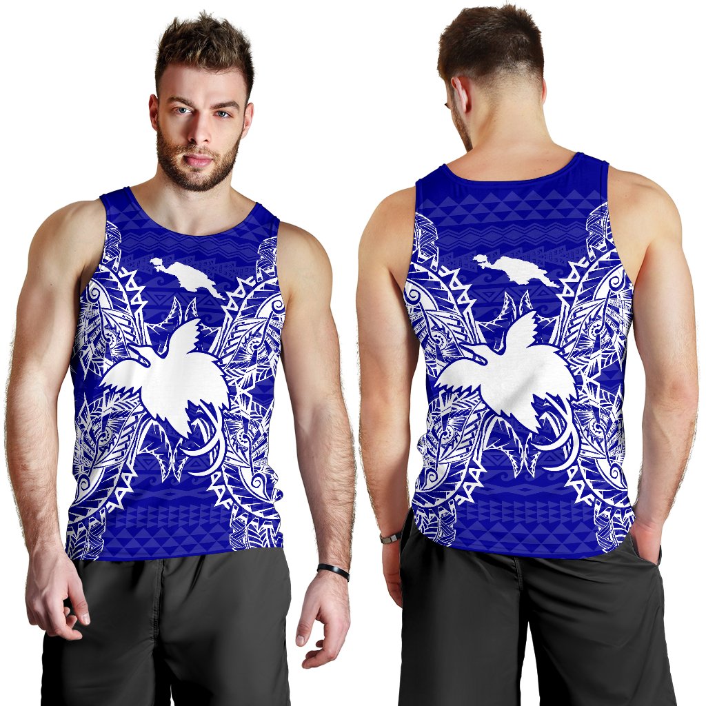 Papua New Guinea Polynesian Men Tank Top Map Blue - Polynesian Pride