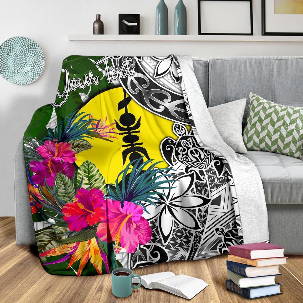 New Caledonia Custom Personalised Premium Blanket White - Turtle Plumeria Banana Leaf - Polynesian Pride
