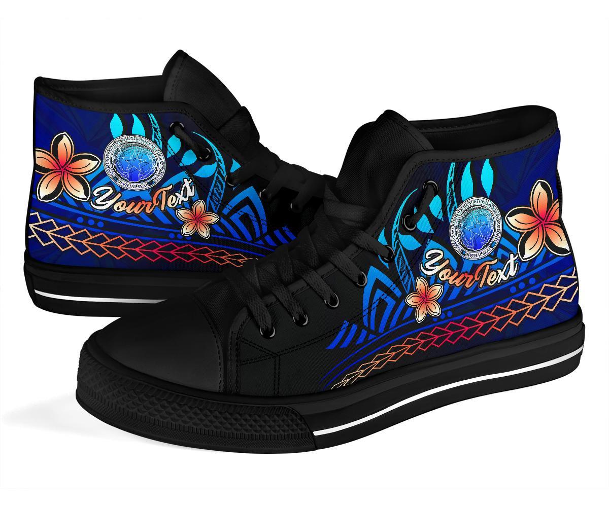 CNMI Custom Personalised High Top Shoes Blue - Vintage Tribal Mountain - Polynesian Pride