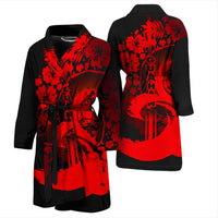 Guam Men's Bathrobe - Hibiscus And Wave Red - Polynesian Pride