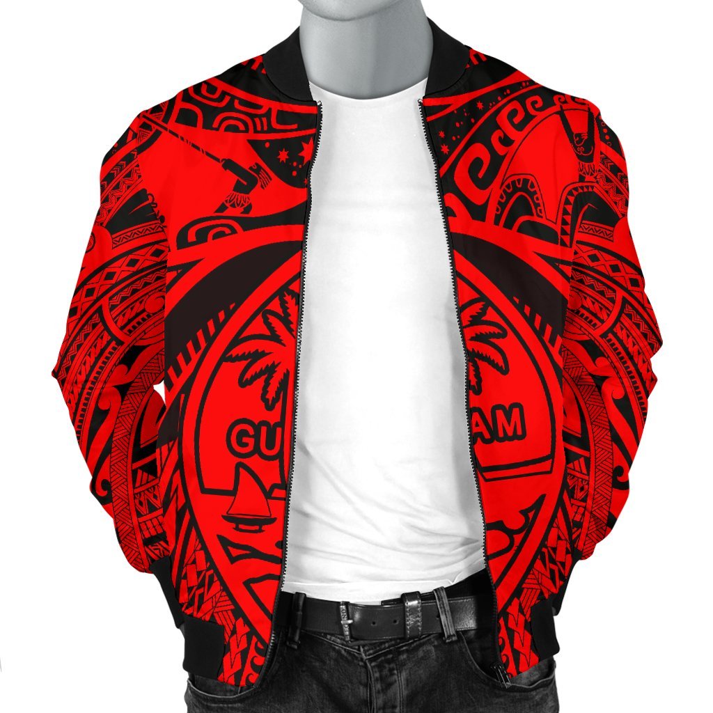 Polynesian Men's Bomber Jackets - Guam Flag, Seal with Maui Moana Tattoo - Polynesian Pride