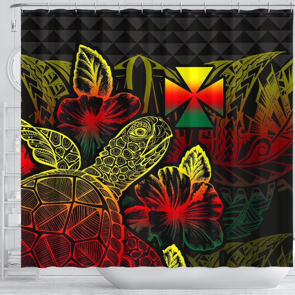 Wallis And Futuna Shower Curtain Turtle Hibiscus Reggae - Polynesian Pride
