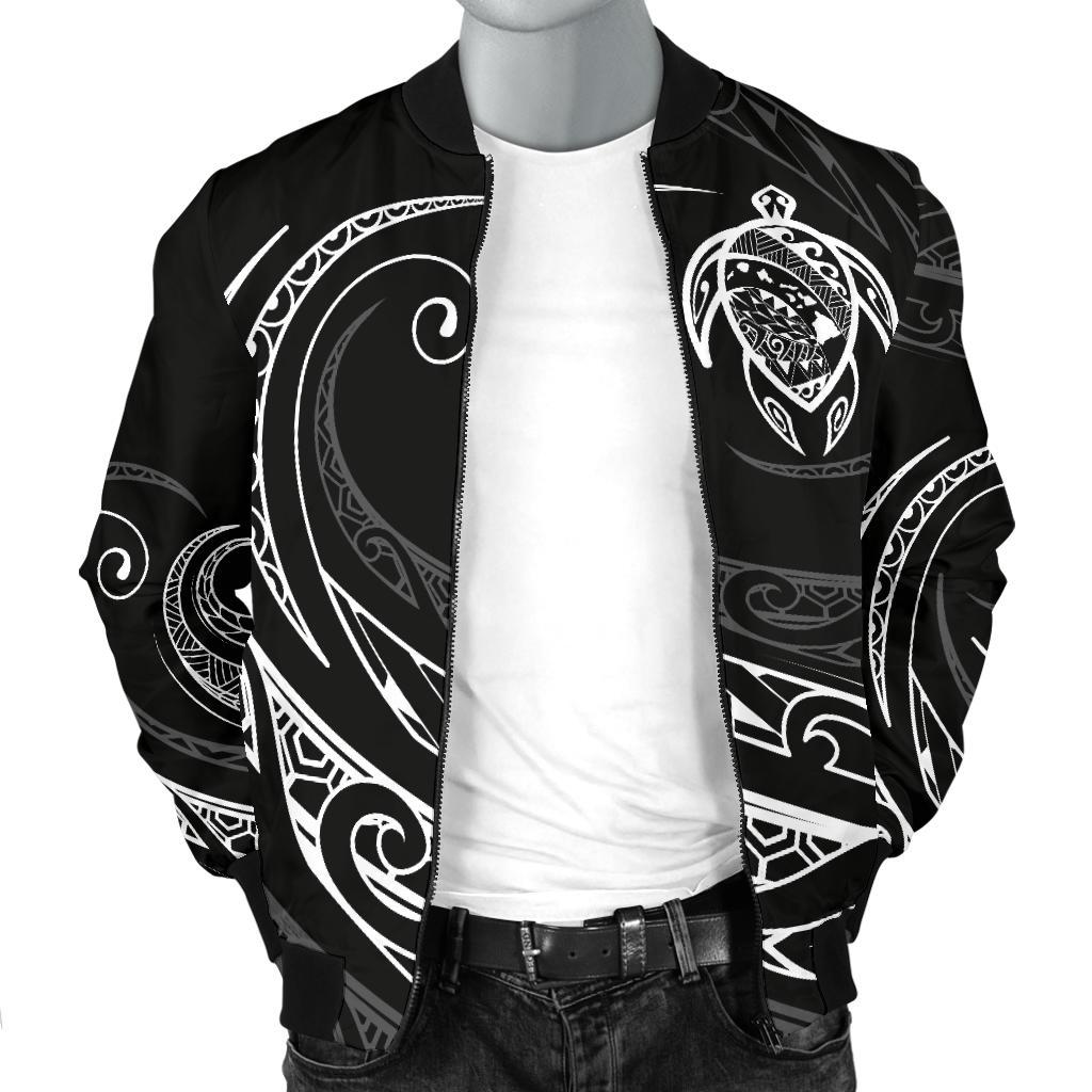 Hawaii Turtle Map Polynesian Men's Bomber Jacket - White - Frida Style - Polynesian Pride