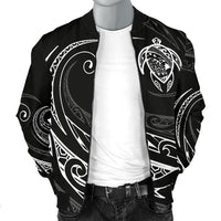 Hawaii Turtle Map Polynesian Men's Bomber Jacket - White - Frida Style - Polynesian Pride
