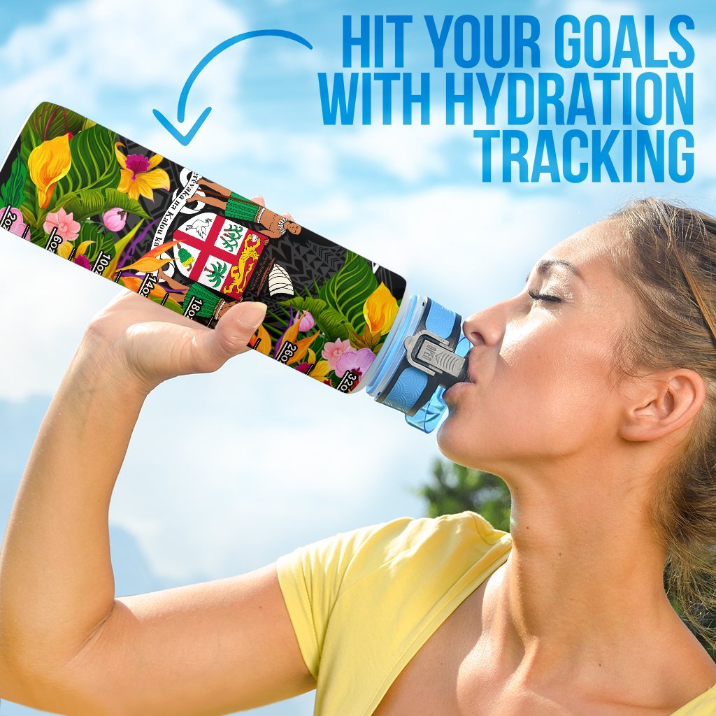 Fiji Custom Personalised Hydro Tracking Bottle - Seal Spiral Polynesian Patterns - Polynesian Pride