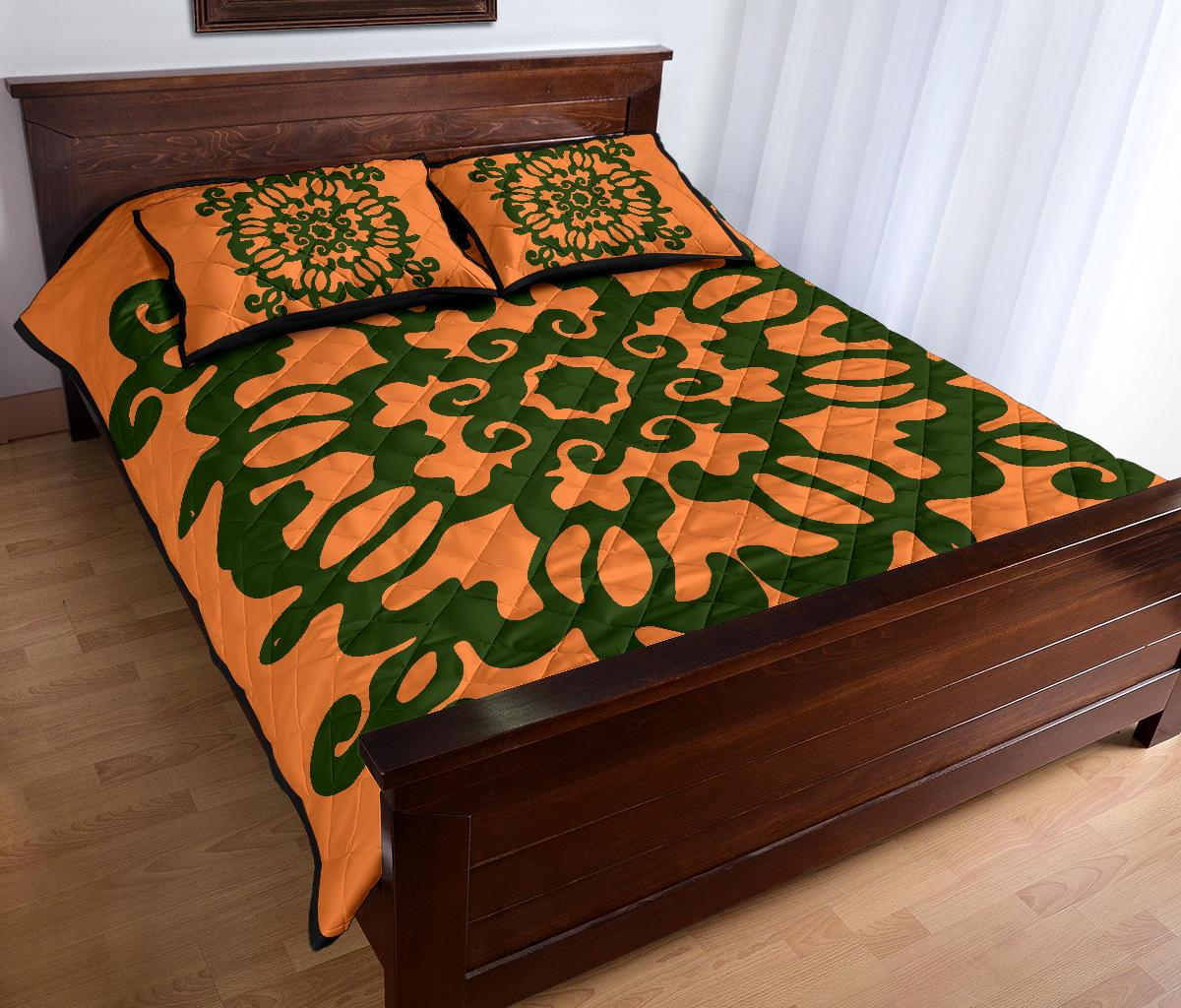 Hawaii Turtle Pattern New Orange Quilt Bed Set - Skin Style - AH - Polynesian Pride