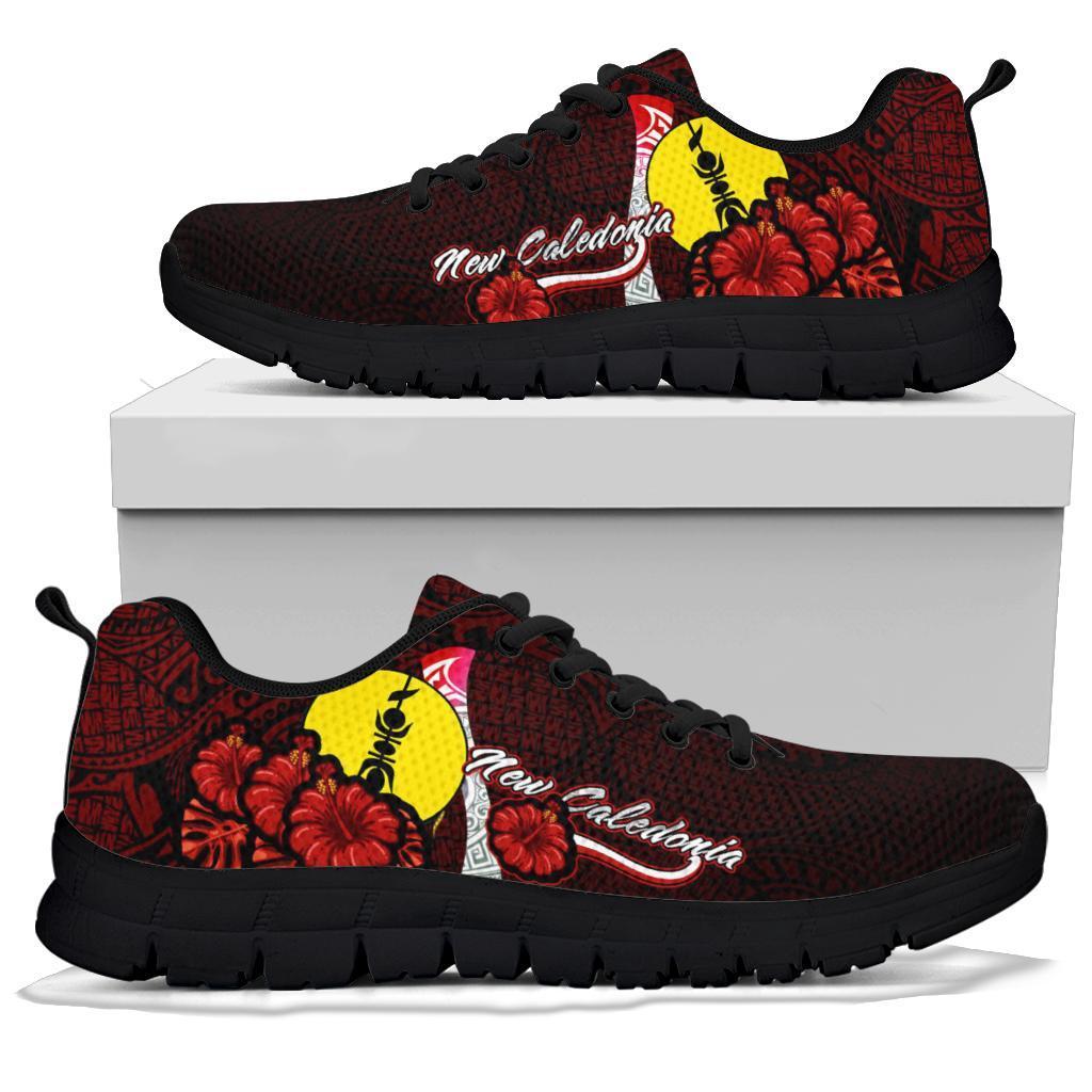 New Caledonia Polynesian Sneakers - Coat Of Arm With Hibiscus - Polynesian Pride