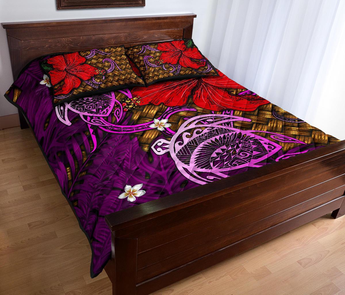 Hawaii Lauhala Hibiscus Polynesian Tropical Pink Quilt Bed Set - Wake Style - AH - Polynesian Pride