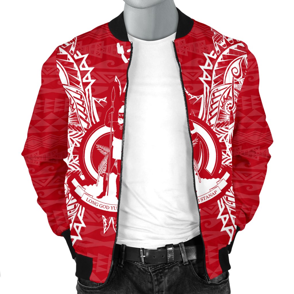 Vanuatu Polynesian Men's Bomber Jacket Map Red White - Polynesian Pride