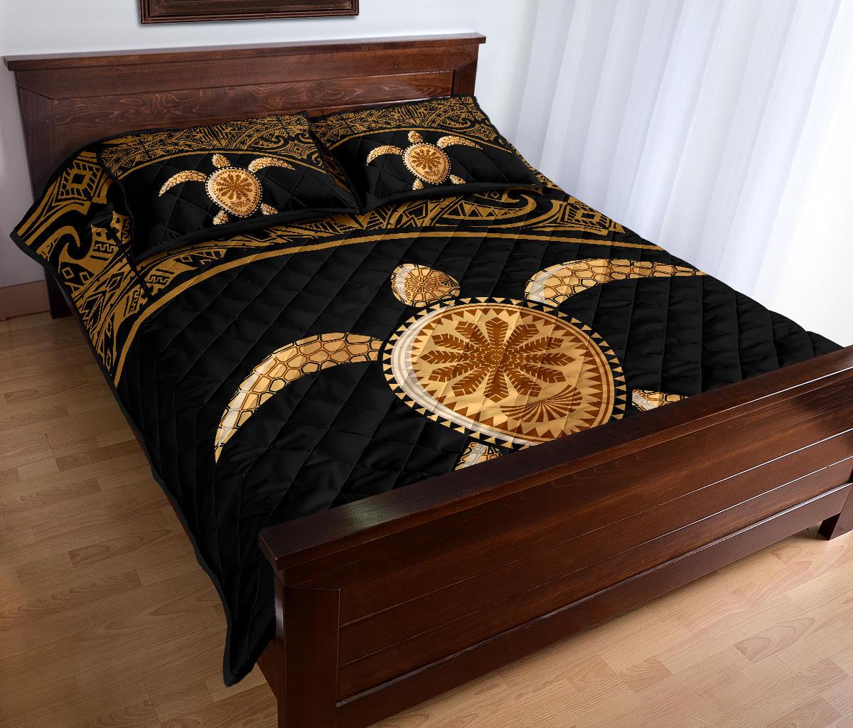Polynesian Quilt Bed Set - Polynesian Turtle Gold Curve Style - Polynesian Pride