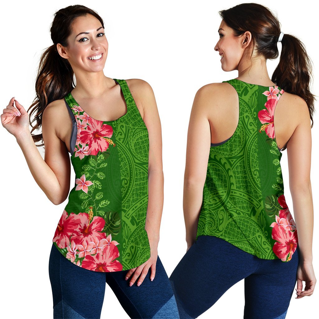 Hawaii Tropical Flower Polynesian Women's Tank Top - Curtis Style - Green Green - Polynesian Pride
