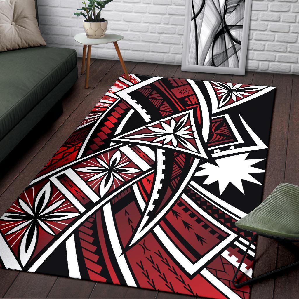 Nauru Area Rug - Tribal Flower Special Pattern Red Color Red - Polynesian Pride