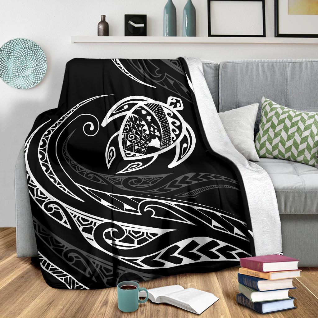 Hawaii Turtle Premium Blanket - White - Frida Style - Polynesian Pride