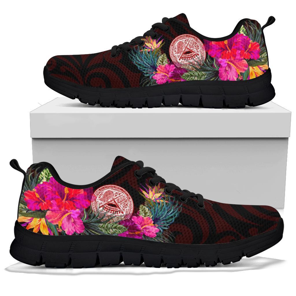 American Samoa Sneakers - Coat Of Arm With Polynesian Patterns - Polynesian Pride
