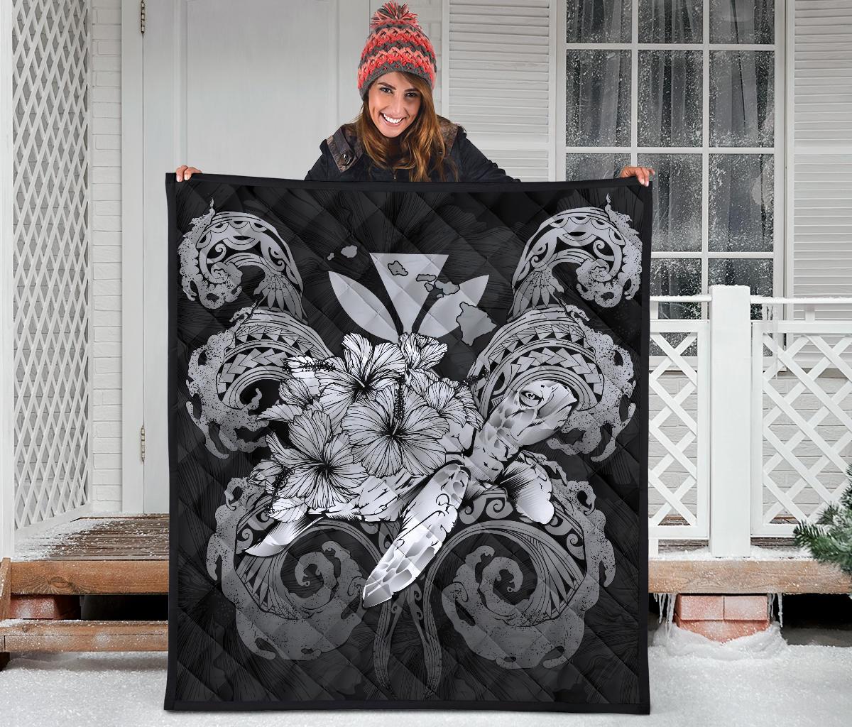 Hawaii Turtle Wave Polynesian Premium Quilt - Hey Style Gray - Polynesian Pride