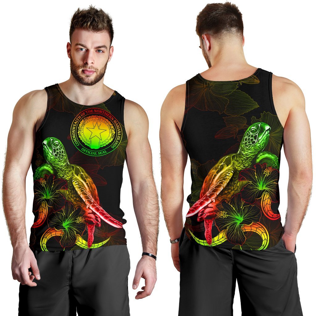 CNMI Polynesian Men Tank Top - Turtle With Blooming Hibiscus Reggae - Polynesian Pride