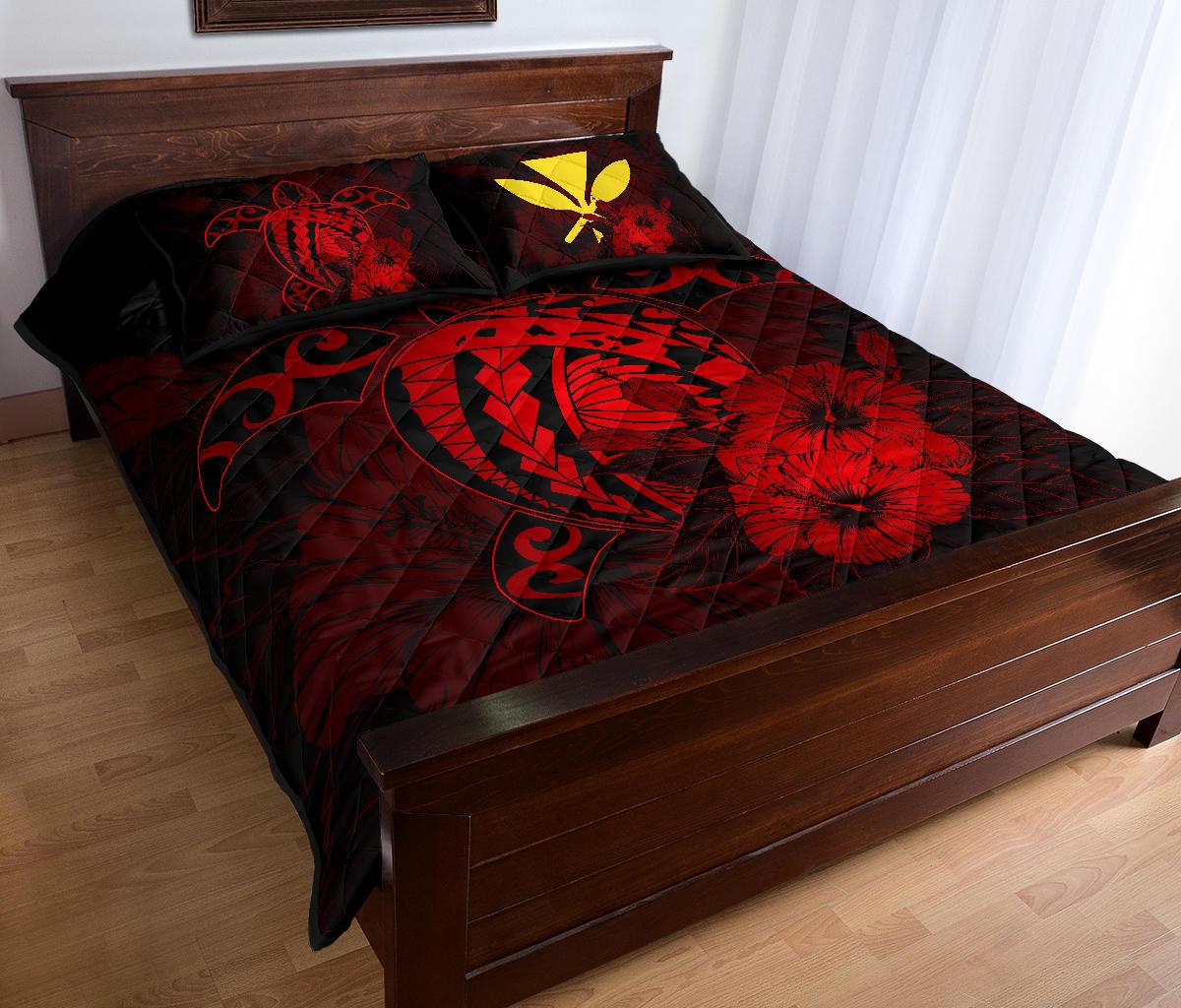 Hawaii Hibiscus Quilt Bed Set - Harold Turtle - Red - Polynesian Pride