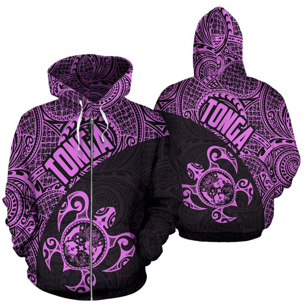 Tonga Zip up Hoodie Tonga Coat of Arms In Turtle Polynesian Tattoo 050 Black - Polynesian Pride