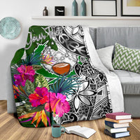 Pohnpei Custom Personalised Premium Blanket White - Turtle Plumeria Banana Leaf - Polynesian Pride