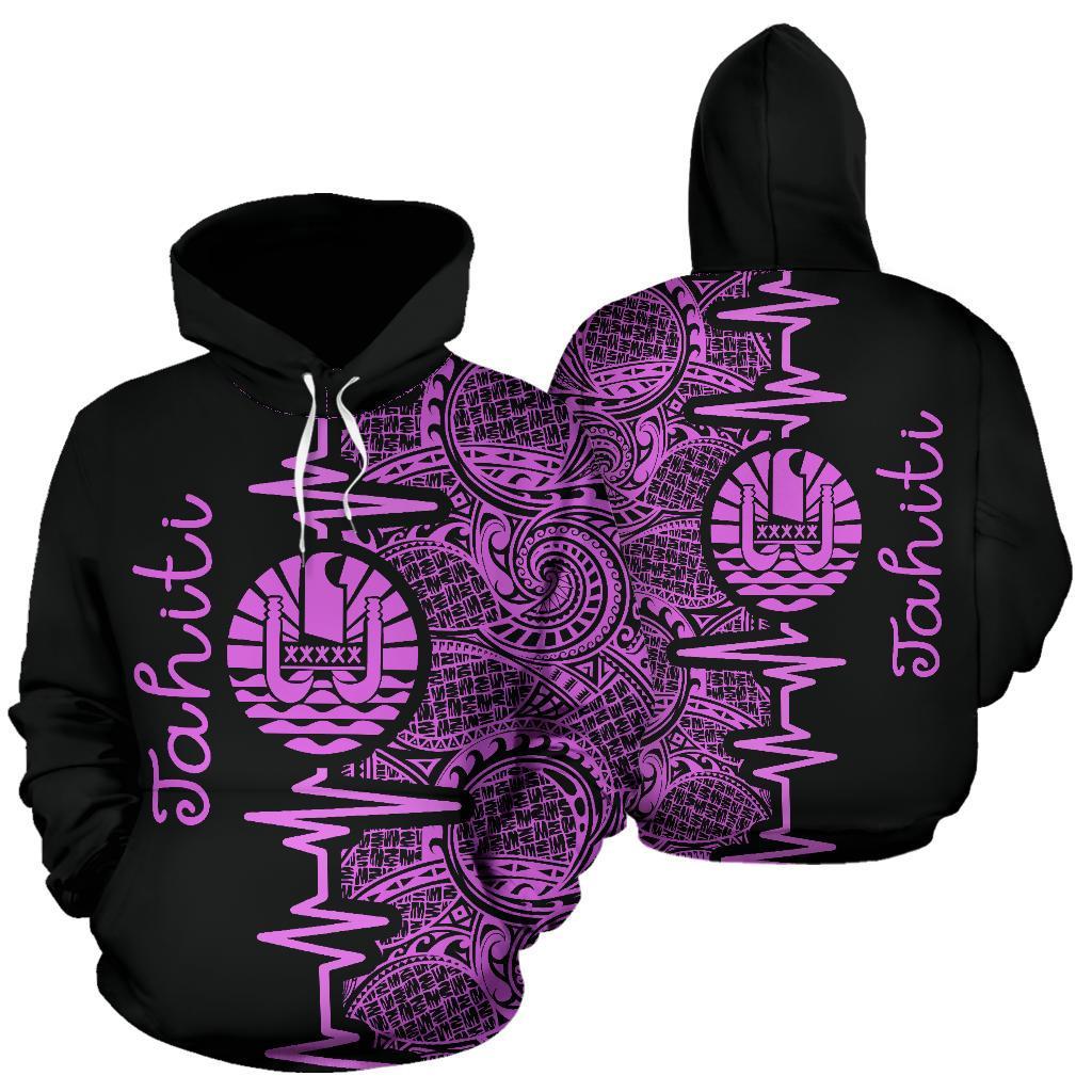 Tahiti Polynesian Hoodie Tahiti Flag Heartbeat Pattern Purple Version TH0 Unisex Purple - Polynesian Pride