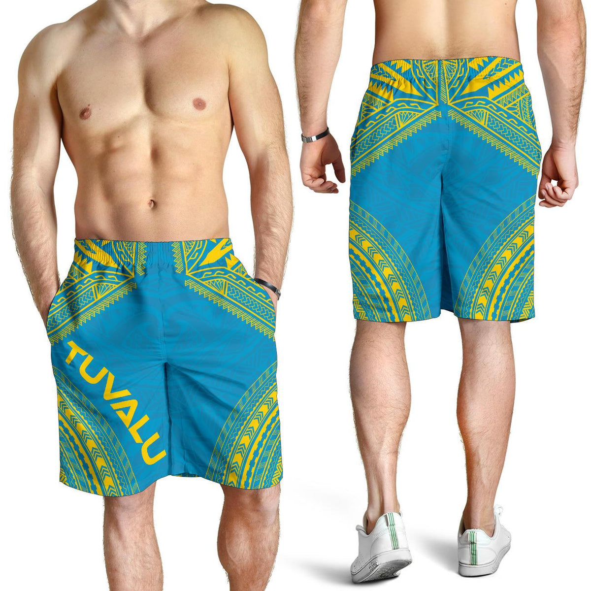 Tuvalu Men's Shorts - Polynesian Chief Flag Version - Polynesian Pride