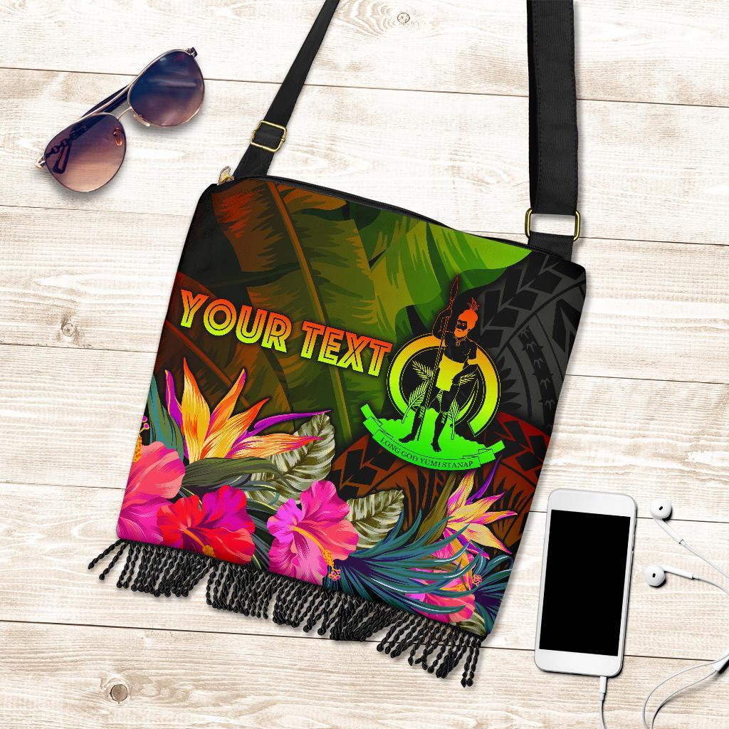 Vanuatu Polynesian Personalised Crossbody Boho Handbag - Hibiscus and Banana Leaves One Style One Size Reggae - Polynesian Pride