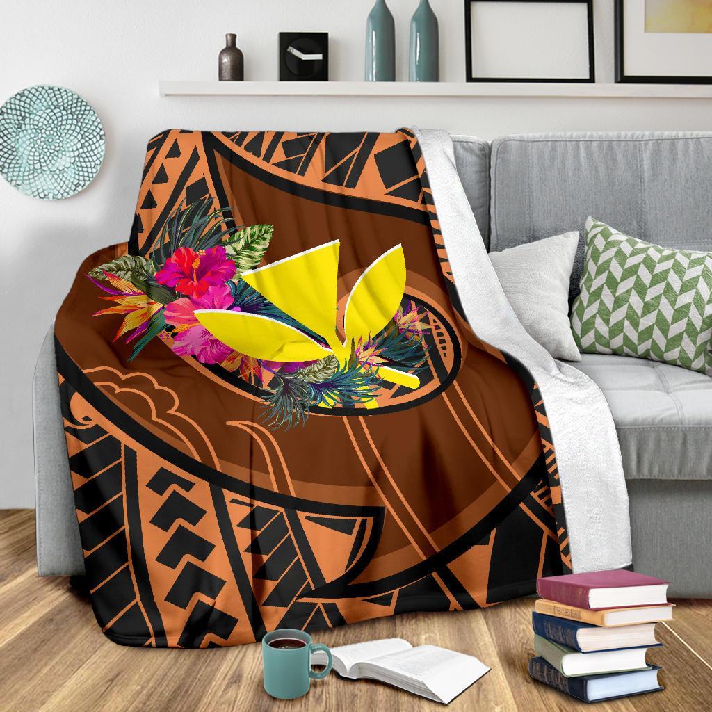 Hawaii Kanaka Maoli Premium Blanket - Polynesian Hook And Hibiscus - Polynesian Pride