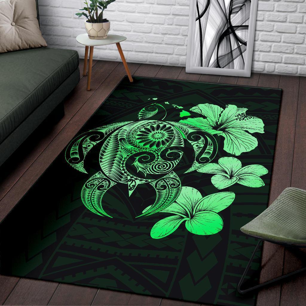 Hibiscus Plumeria Mix Polynesian Turtle Area Rug AH - Polynesian Pride
