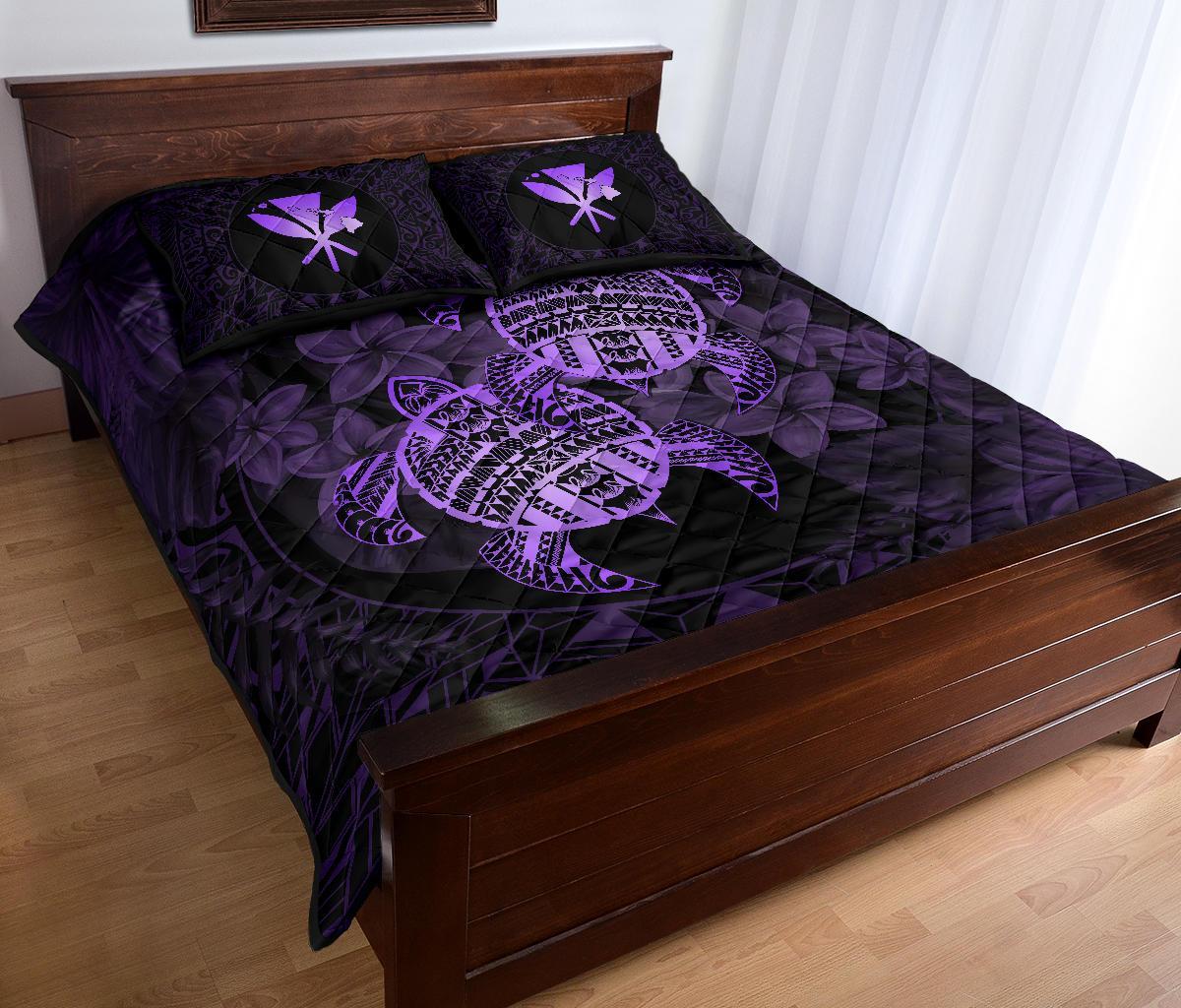 Hawaii Quilt Bed Set - Turtle Strong Pattern Hibiscus Plumeria Violet AH - Polynesian Pride