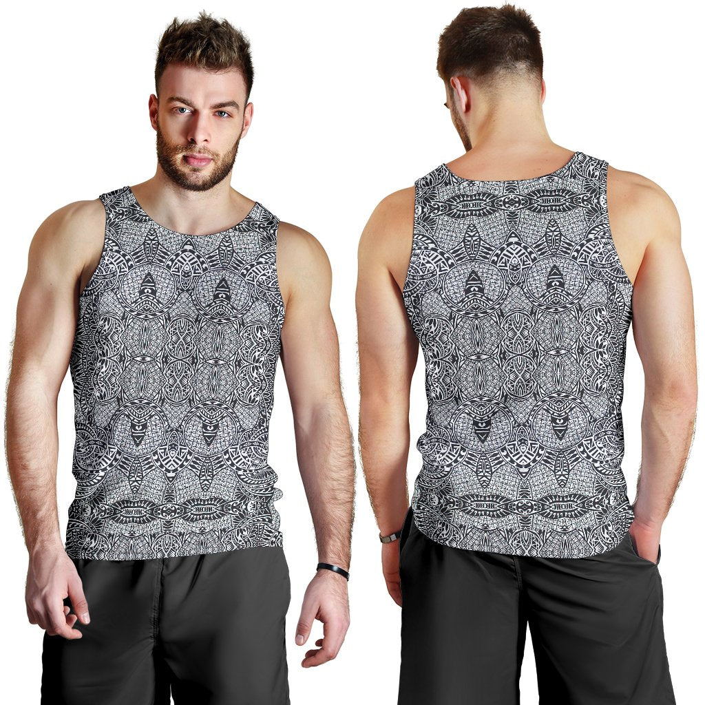 Polynesian Men's Tank Top Black And White White - Polynesian Pride