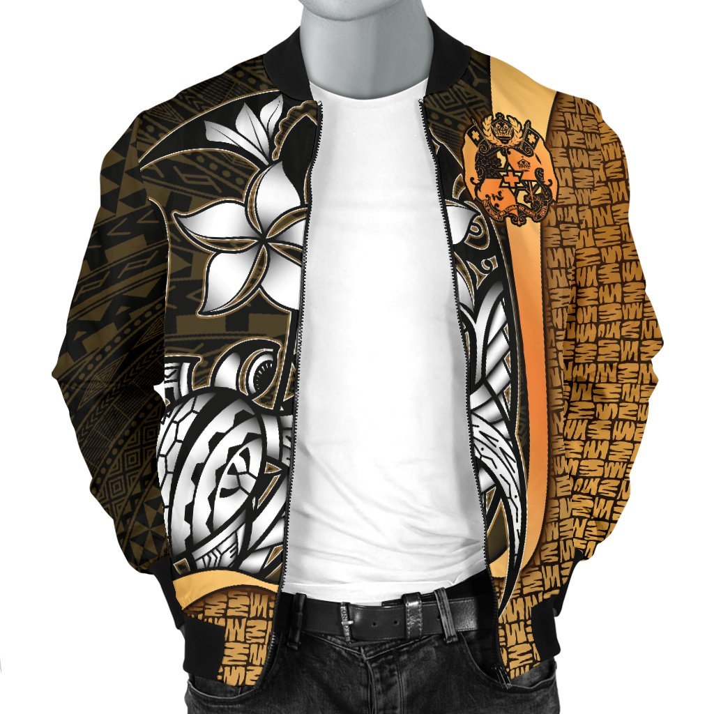 Tonga Micronesia Men's Bomber Jackets Gold - Turtle With Hook - Polynesian Pride