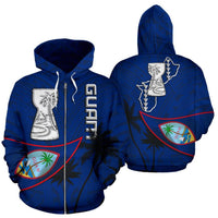 Guam Latte Stone Zip Hoodie Flag Over Ocean - Polynesian Pride