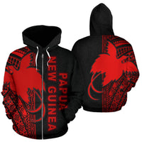 Papua New Guinea Polynesian All Over Zip up Hoodie Red Line Unisex Black - Red - Polynesian Pride