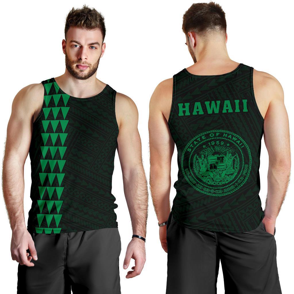 Hawaii Kakau Polynesian Coat Of Arms Men's Tank Top - Green Green - Polynesian Pride