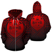 Fiji All Over Zip up Hoodie Lift up Red Unisex Red - Polynesian Pride