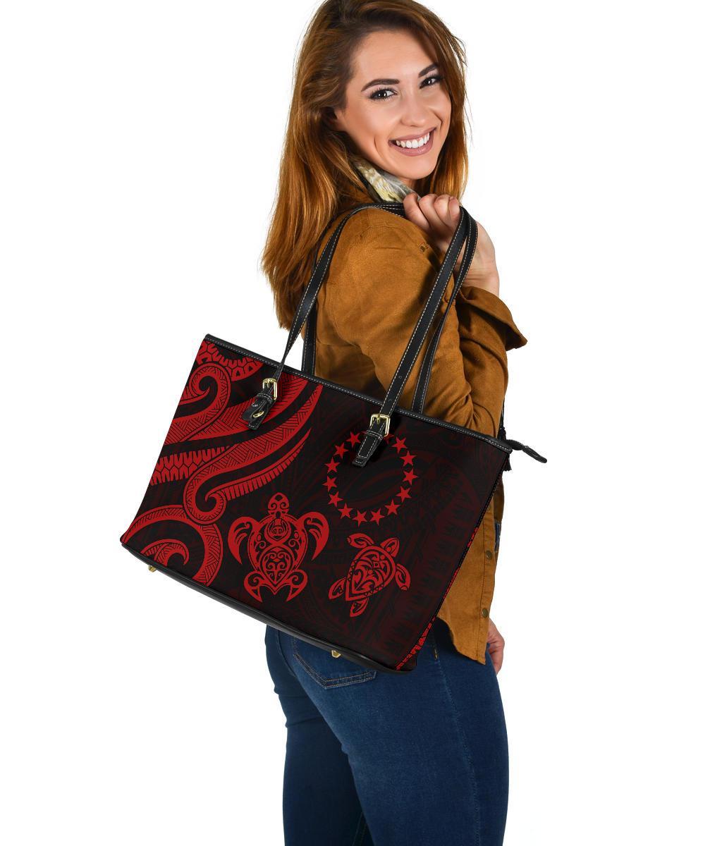 Cook Islands Leather Tote Bag - Red Tentacle Turtle - Polynesian Pride