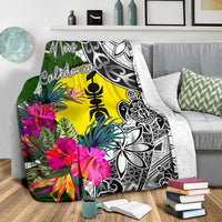 New Caledonia Premium Blanket White - Turtle Plumeria Banana Leaf - Polynesian Pride