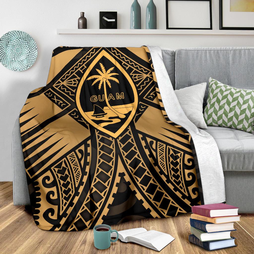 Guam Polynesian Premium Blanket - Guam Gold Seal with Polynesian Tattoo - Polynesian Pride