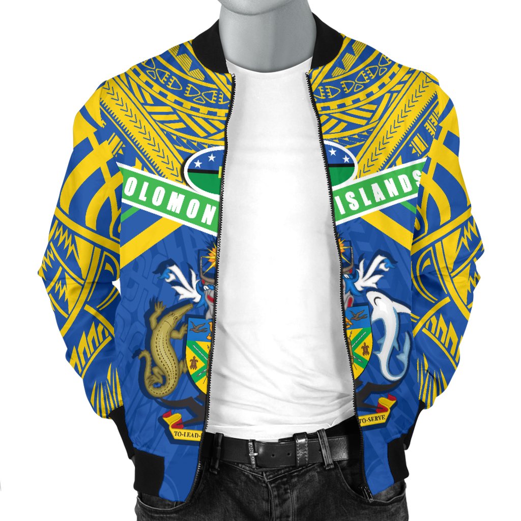 Solomon Islands Men Bomber Jacket Simple Coat Of Arms Rugby - Polynesian Pride