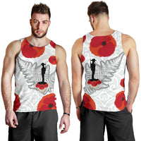 Anzac Maori Men Tank Top Silver Fern Lest For Get - Polynesian Pride