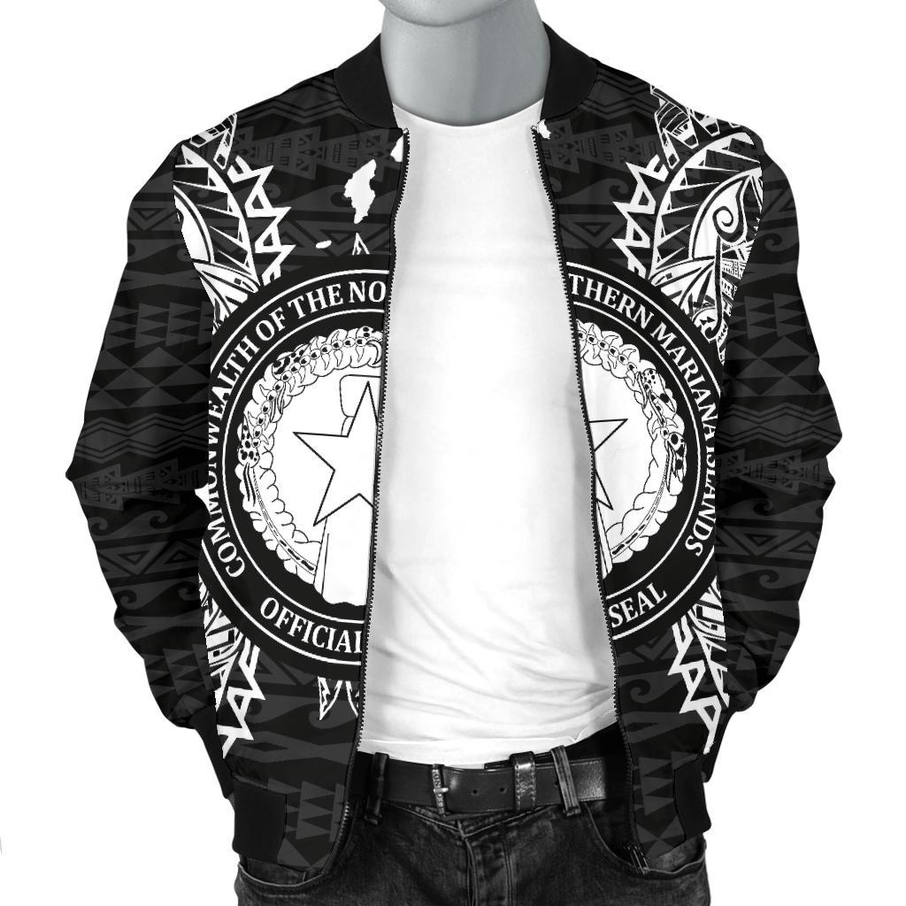 Northern Mariana Islands Polynesian Men's Bomber Jacket Map Black - Polynesian Pride