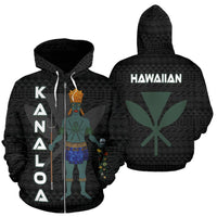 Polynesian Hawaii Zip up Hoodie Kanaloa Hawaiian God of the Myths and Legends Unisex Black - Polynesian Pride