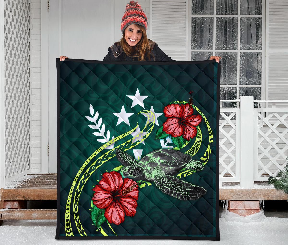Kosrae Polynesian Premium Quilt - Green Turtle Hibiscus - Polynesian Pride